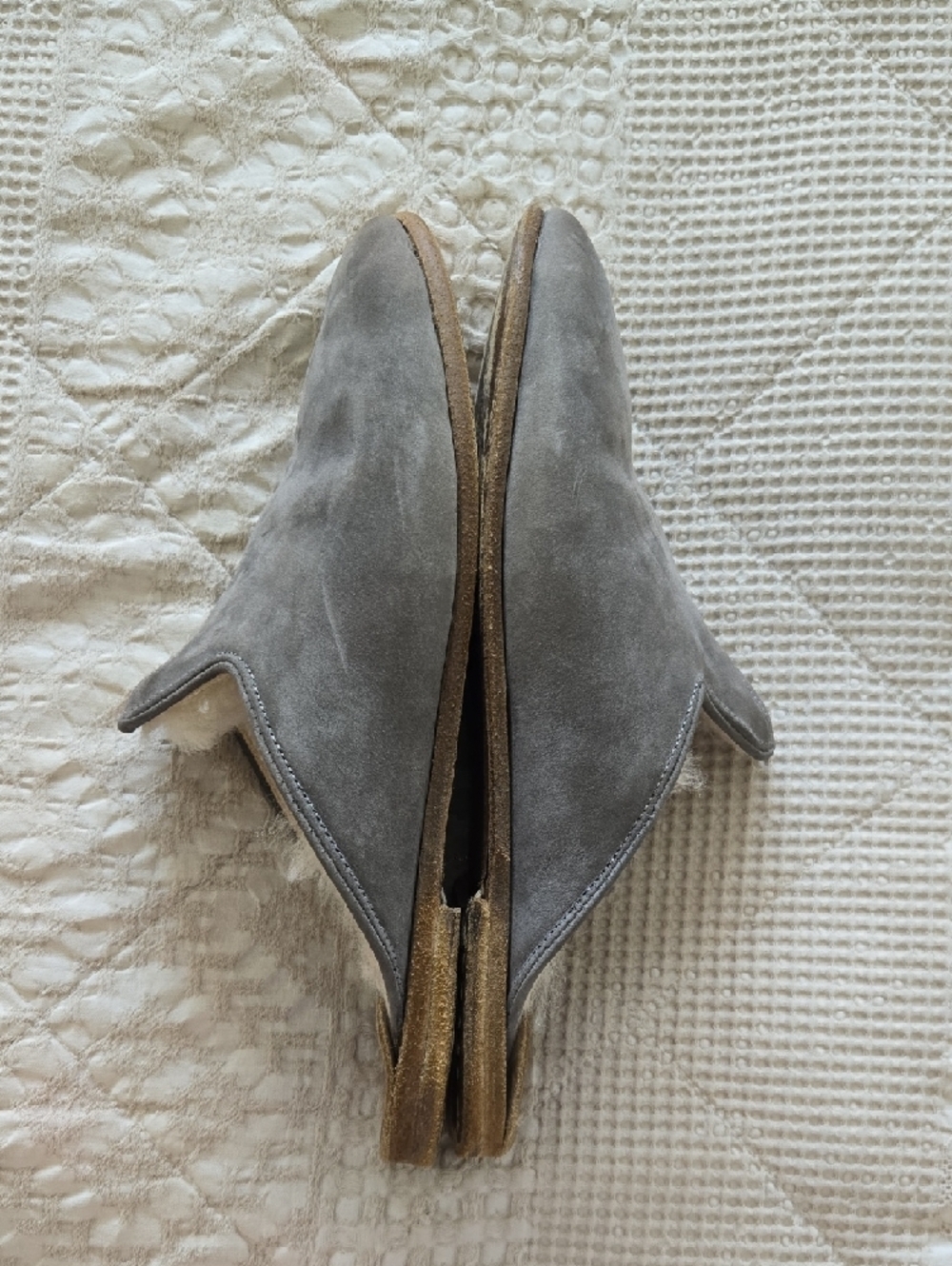 Sabah Gray Suede Shearling-Lined Slip-On Mules Minimalist Normcore Size 42 - Picture 4 of 9